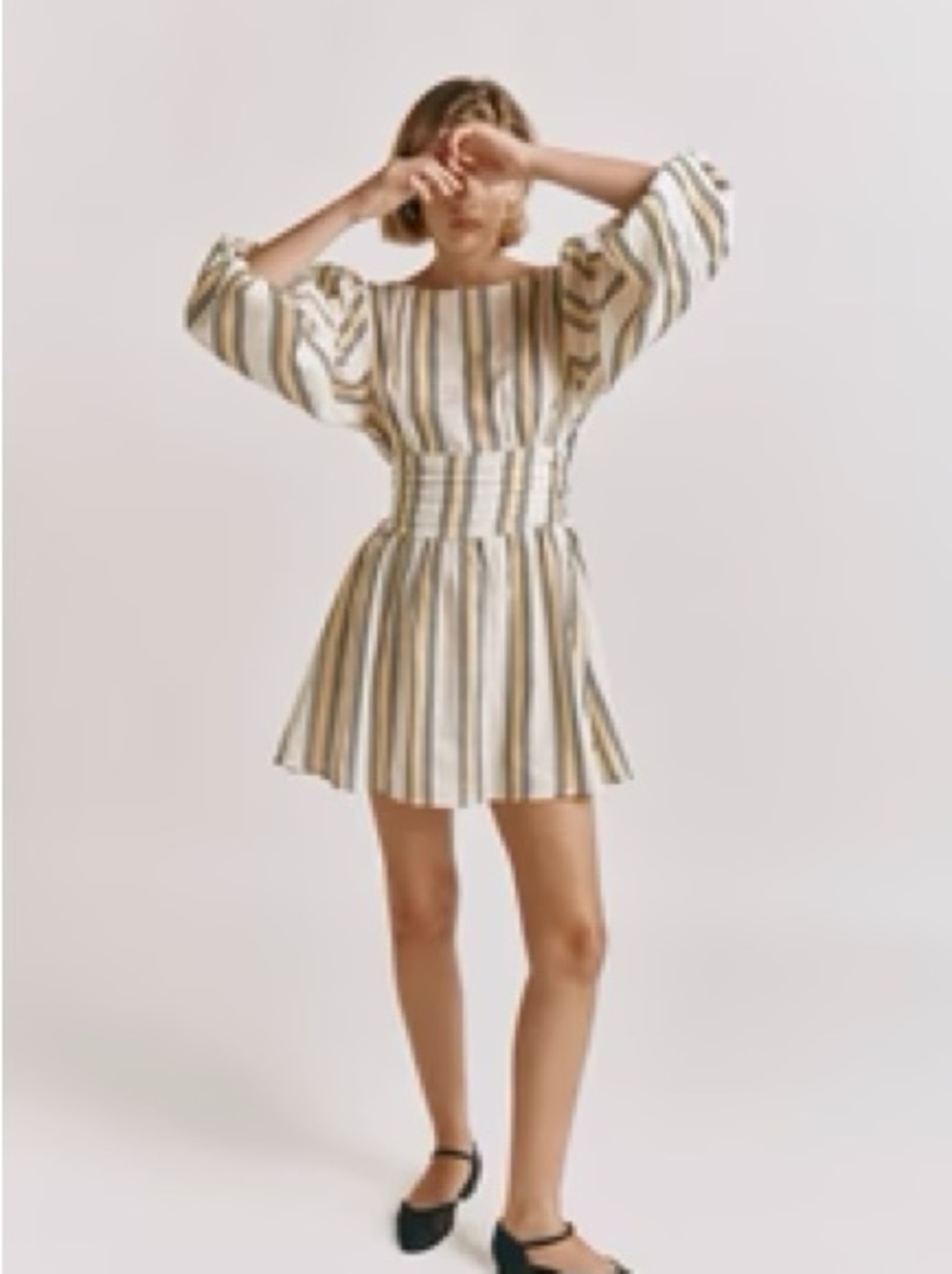 VRG GRL Tula Rose Smocked Waist Striped Mini Dress NWT